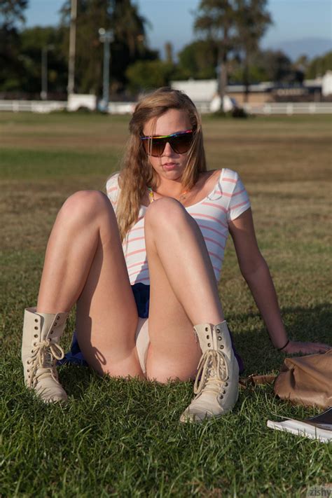 Nasty Blonde Teen Girl In A Blue Skirt And XXX Dessert Picture 10