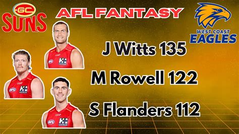 Witts 135 Gold Coast Suns Vs West Coast Eagles Afl Fantasy Game