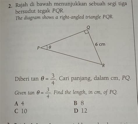 Solved Rajah Di Bawah Menunjukkan Sebuah Segi Tiga Bersudut Tegak Pqr