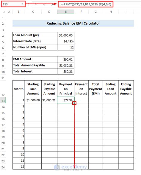 Reducing Balance Emi Calculator In Excel Sheet Create With Easy Steps