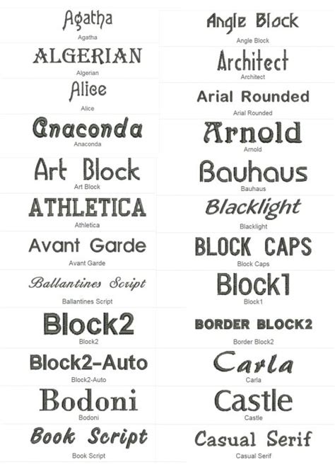 Embroidery Fonts | East London Printers