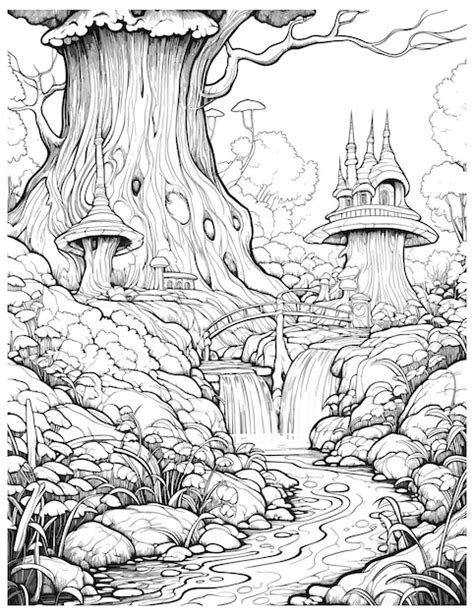 Premium Vector A Coloring Page With A Forest Scene