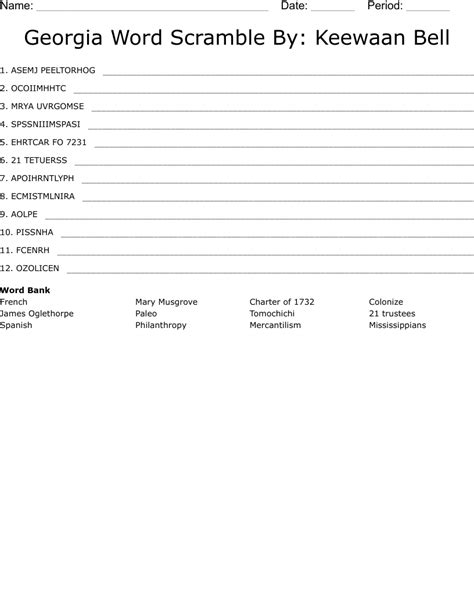 Georgia Word Scramble By Keewaan Bell Wordmint