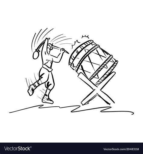 Man Playing Traditional Drum Sketch Royalty Free Vector