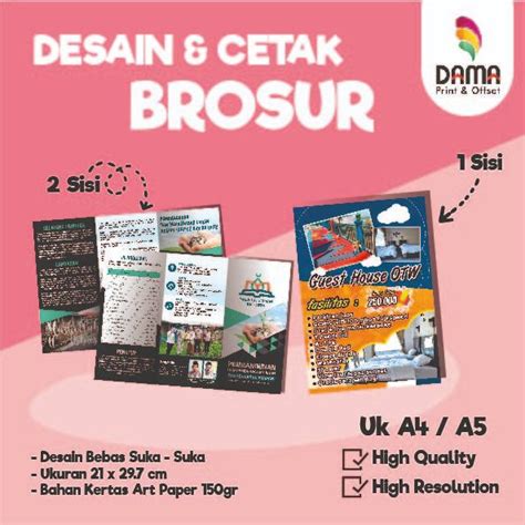 Jual CETAK BROSUR PROMOSI TERMURAH SATUAN UKURAN A5 A4 KERTAS