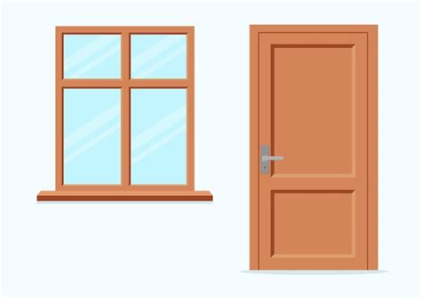 Premium Vector | Window and door. Flat cartoon style vector illustration.