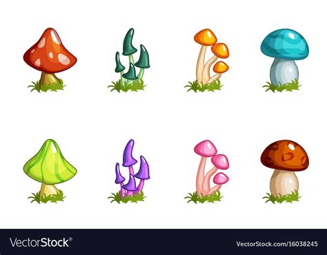 Cartoon Different Mushrooms Set Colored Royalty Free Vector