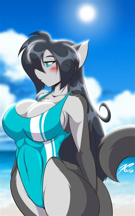 The Big Imageboard Tbib 2022 Anthro Beach Big Breasts Black Hair Blue Eyes Breasts Chest