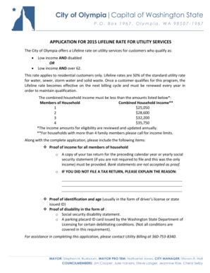 Fillable Online Olympiawa Application For 2015 Lifeline Rate For