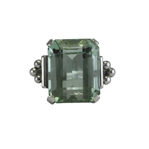 Platinum Green Aquamarine Statement Ring