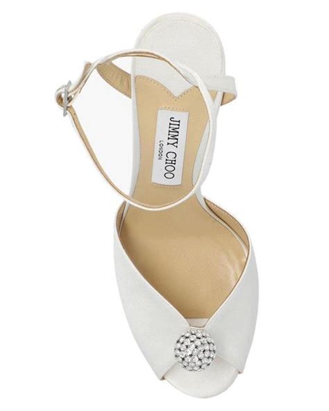 Jimmy Choo Sacora Embellished Satin Sandals In White Lyst