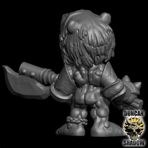 3D Printable Nude Goblin Barbarian With Great Axes Pre Supported By Duncan Shadow