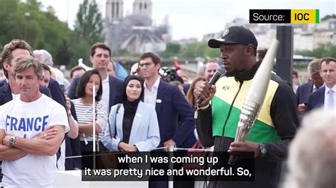 Usain Bolt In Paris To Mark One Year Until The Start Of The Games