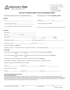 Fillable Online Govst Federal Direct Plus Loan Request Form