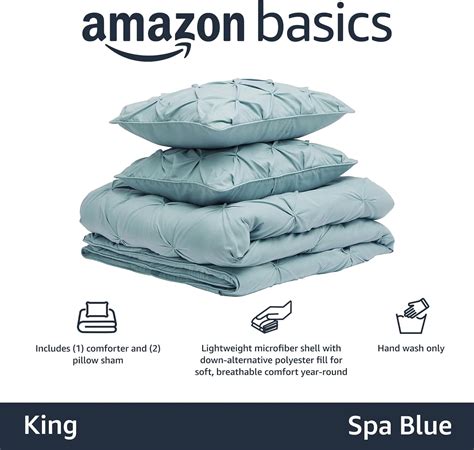 Amazon Basics All Season Down Alternative 3 Piece Comforter Bedding Set King Spa Blue Pinch