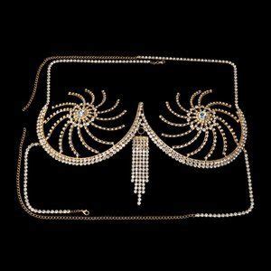 CaliShadow Jewelry Rhinestone Chest Bracket Tassel Bra Chain Lingerie Crystal Bikini Body