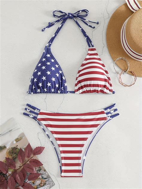 Factory Wholesale Online American Flag Bikini Swimsuit