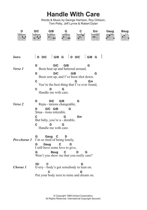 Handle With Care Sheet Music The Traveling Wilburys Guitar Chords