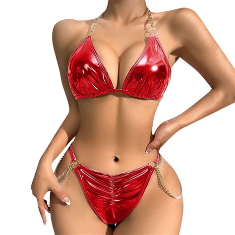 Zmhegw Women S Bra And Panty Lingerie Set Mini Bodysuit Solid Red M