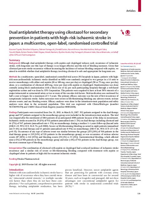 Pdf Dual Antiplatelet Therapy Using Cilostazol For Secondary