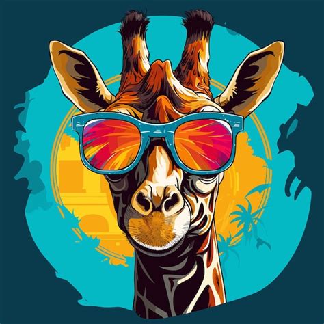 Premium Vector Picture Of Giraffe Wearing Sunglasses With The Sun In