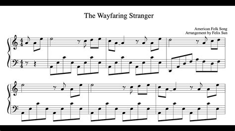 The Wayfaring Stranger Piano Sheet Music Beautiful Easy Arrangement