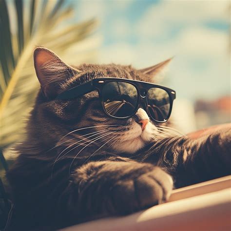 Premium Photo A Cat With Fashion Sunglasses Is Lying On The Roof