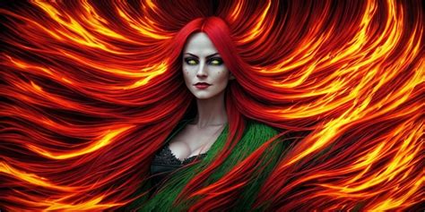 Premium Ai Image Beautiful Woman With Flaming Flying Red Hair And