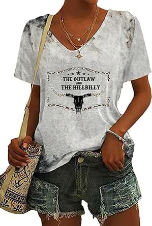 The Outlaw And The Hillbilly V Neck Women T Shirt American Flag Shirt