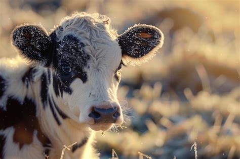 Premium Photo | Closeup portrait of holstein calf on dairy farm with ...