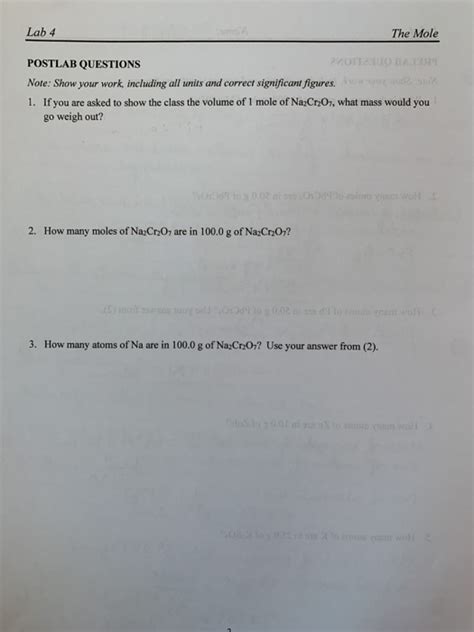 Solved Lab The Mole Postlab Questions Note Show Chegg