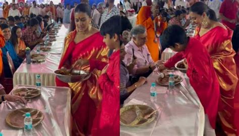 Kajol Is Proud Of Son Yug As He Serves Bhog At Durga Puja Watch