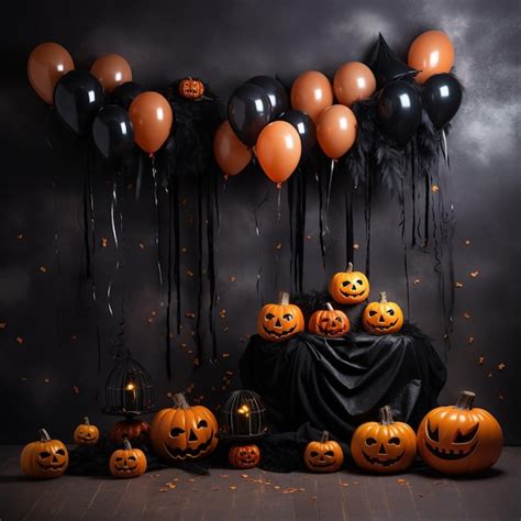 Premium Ai Image Araffe Halloween Decorations With Pumpkins And Black