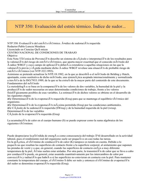 NTP 350 Evaluación del estrés térmico Índice de