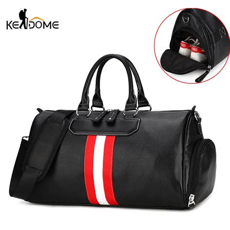 New Men's Gym Bags Large Capacity PU Leather Sports Bag Fitness Sport ...