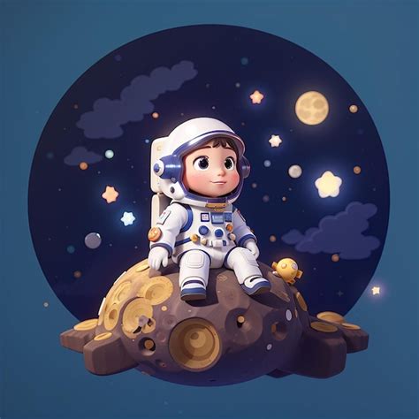 Astronauta Lindo Sosteniendo La Estrella Y Sentado En La Luna Ícono Vectorial De Dibujos