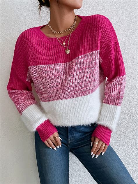 Color Block Drop Shoulder Sweater Knit Top Patterns Sweaters