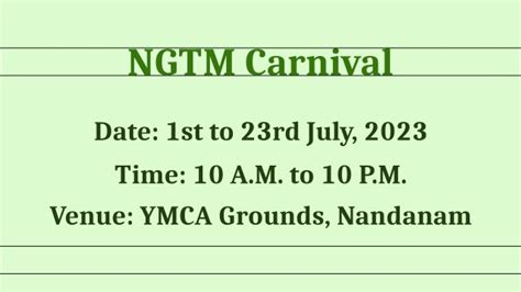 NGTM Carnival @ YMCA, Chennai (Jul. 1 - 23, 2023) - Destination Infinity