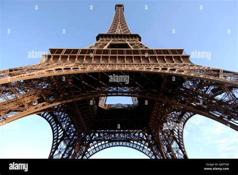 View Upwards From Underneath The Eiffel Tower In Paris Stock Photo Alamy