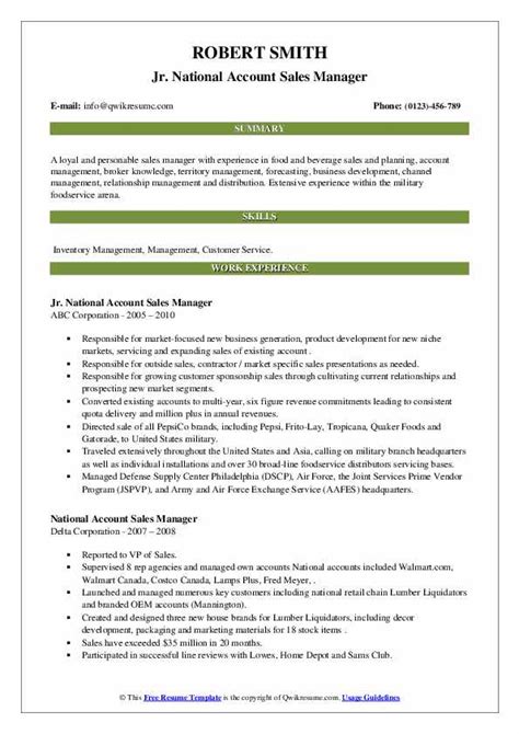 National Account Sales Manager Resume Samples Qwikresume