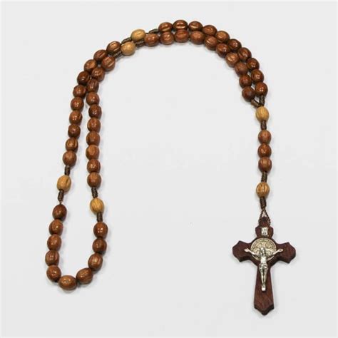 Wooden Rosary Beads With St Benedict Wooden Cross Handcrafted In