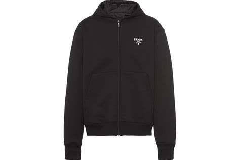 Prada Logo Embroidered Zip Up Hoodie Black Ss22