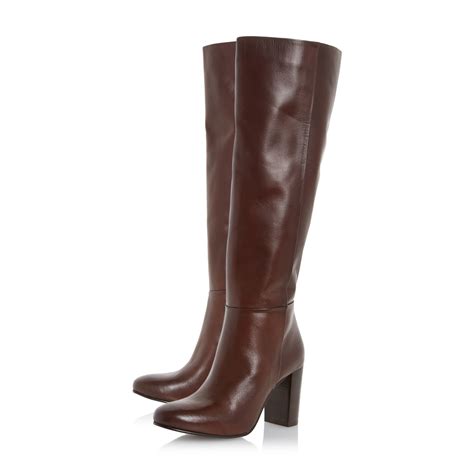 Dune Siena Block Heel Leather Knee High Boots In Brown Lyst