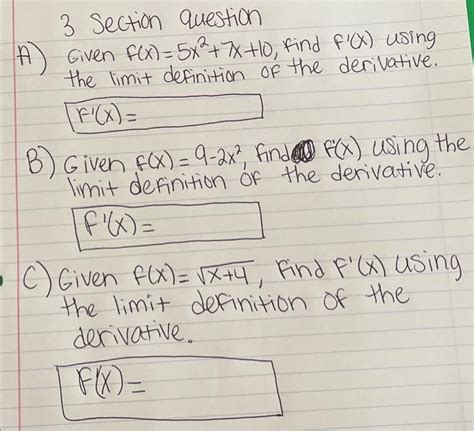 [solved] 3 Section Question Given F X 5x2 7x 10 Find F X