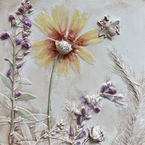 Bumblebee & Coreopsis Mixed Media Plaster Relief Mixed Media by Ruth ...