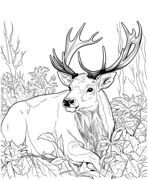 Elk Jungle Coloring Pages 27465930 Vector Art At Vecteezy