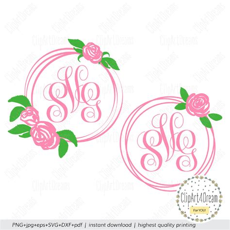 Baby Girl Floral Wreath Monogram Svg Flower Frame Circle Rose Monogram