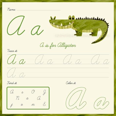 Free Vector Letter A Worksheet With Alligator Illustration