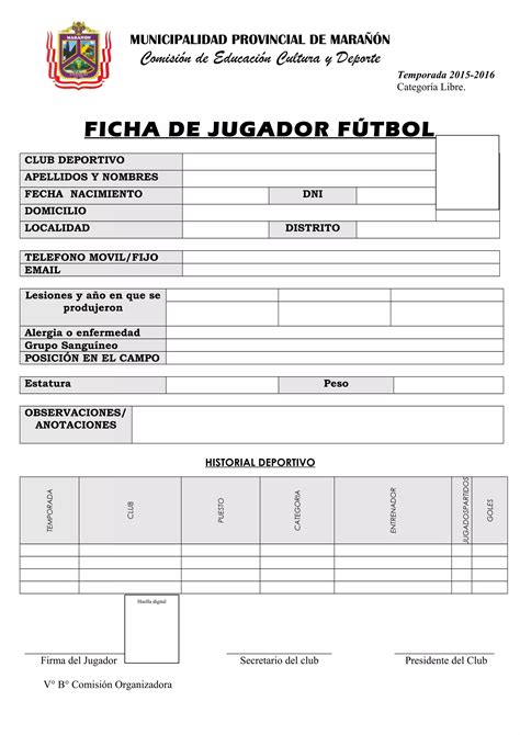 Ficha De Jugadores De Futbol Pdf