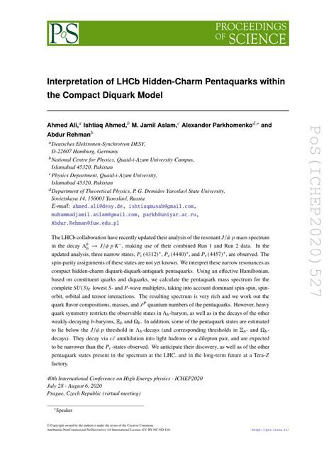 Pdf Interpretation Of Lhcb Hidden Charm Pentaquarks Within The